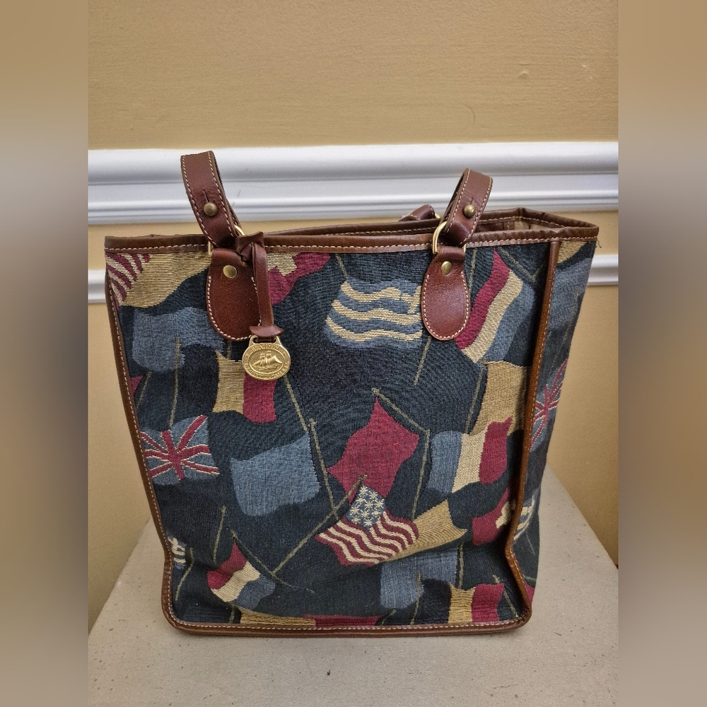 Brahmin Multi-Colored Flag Design Tapestry Tote Handbag